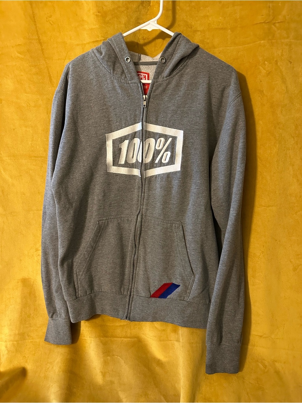 100% Logo Gray Zip-Up Hoodie with Hood